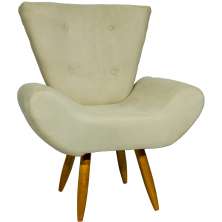 Poltrona Decorativa Para Sala, Escritório, Recepção Emilia Suede Bege Pé Castanho - Clique E Decore