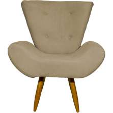 Poltrona Decorativa Para Sala, Escritório, Recepção Emilia Suede Nude Pé Castanho - Clique E Decore