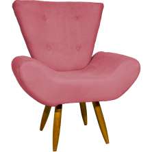Poltrona Decorativa Para Sala, Escritório, Recepção Emilia Suede Rosê Pé Castanho - Clique E Decore