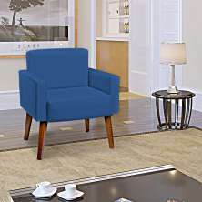 Poltrona Decorativa Para Sala, Escritório, Recepção Hope Suede Azul Marinho Pé Castanho - Clique E Decore