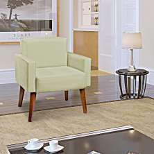 Poltrona Decorativa Para Sala, Escritório, Recepção Hope Suede Bege Pé Castanho - Clique E Decore