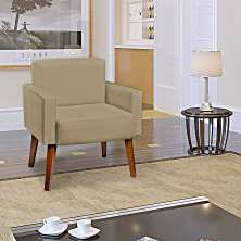 Poltrona Decorativa Para Sala, Escritório, Recepção Hope Suede Nude Pé Castanho - Clique E Decore