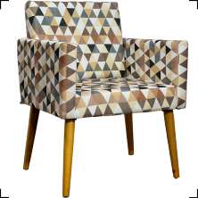 Poltrona Decorativa Para Sala, Escritório, Recepção Nina Estampa Triângulo Bege Pé Castanho - Clique E Decore