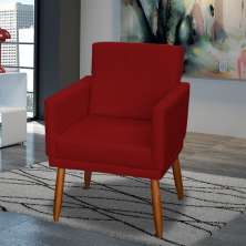 Poltrona Decorativa Para Sala, Escritório, Recepção Para Sala Decorativa Beatriz Com Base Suede Bordô Pé Castanho - Clique E Decore