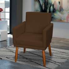 Poltrona Decorativa Para Sala, Escritório, Recepção Para Sala Decorativa Beatriz Com Base Suede Marrom Pé Castanho - Clique E Decore
