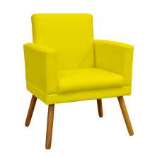 Poltrona Decorativa Para Sala, Manicure, Quarto Nina Com Base Suede Amarelo Pé Castanho - Clique E Decore
