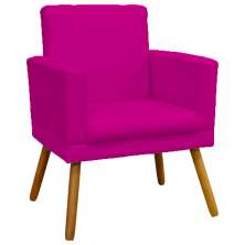 Poltrona Decorativa Para Sala, Manicure, Quarto Nina Com Base Suede Pink Pé Castanho - Clique E Decore