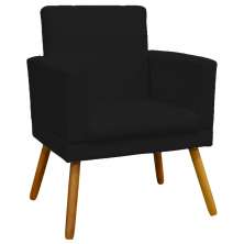 Poltrona Decorativa Para Sala, Manicure, Quarto Nina Com Base Suede Preto Pé Castanho - Clique E Decore