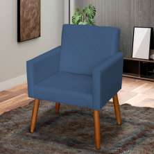 Poltrona Decorativa Para Sala, Quarto, Manicure Beatriz Suede Azul Marinho Pé Castanho - Clique E Decore