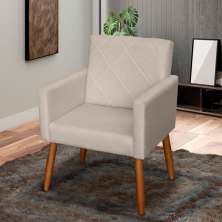 Poltrona Decorativa Para Sala, Quarto, Manicure Beatriz Suede Bege Pé Castanho - Clique E Decore