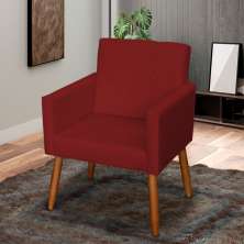 Poltrona Decorativa Para Sala, Quarto, Manicure Beatriz Suede Bordô Pé Castanho - Clique E Decore