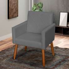 Poltrona Decorativa Para Sala, Quarto, Manicure Beatriz Suede Cinza Pé Castanho - Clique E Decore