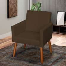 Poltrona Decorativa Para Sala, Quarto, Manicure Beatriz Suede Marrom Pé Castanho - Clique E Decore