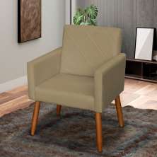 Poltrona Decorativa Para Sala, Quarto, Manicure Beatriz Suede Nude Pé Castanho - Clique E Decore