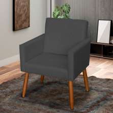 Poltrona Decorativa Para Sala, Quarto, Manicure Beatriz Suede Preto Pé Castanho - Clique E Decore