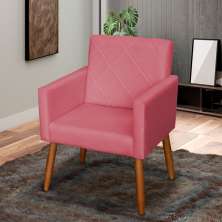Poltrona Decorativa Para Sala, Quarto, Manicure Beatriz Suede Rosê Pé Castanho - Clique E Decore