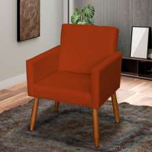 Poltrona Decorativa Para Sala, Quarto, Manicure Beatriz Suede Terracota Pé Castanho - Clique E Decore