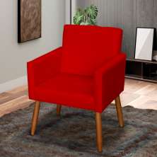 Poltrona Decorativa Para Sala, Quarto, Manicure Beatriz Suede Vermelho Pé Castanho - Clique E Decore