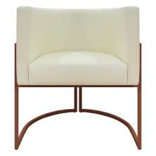 Poltrona Decorativa Recepção Luna Tecido Sintético Bege Base de Ferro Bronze