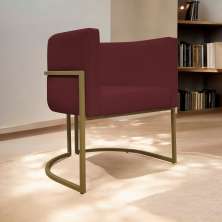 Poltrona Decorativa Recepção Luna Tecido Sintético Bordo Base de Ferro Dourada