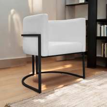 Poltrona Decorativa Recepção Luna Tecido Sintético Branco Base de Ferro Preta