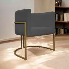 Poltrona Decorativa Recepção Luna Tecido Sintético Cinza Base de Ferro Dourada