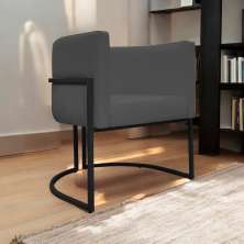 Poltrona Decorativa Recepção Luna Tecido Sintético Cinza Base de Ferro Preta