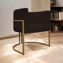 Poltrona Decorativa Recepção Luna Tecido Sintético Marrom Base de Ferro Dourada