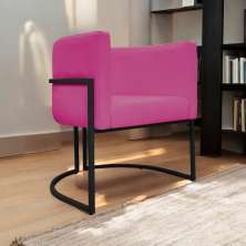 Poltrona Decorativa Recepção Luna Tecido Sintético Pink Base de Ferro Preta