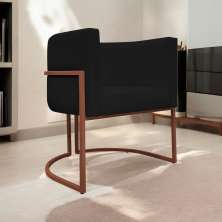 Poltrona Decorativa Recepção Luna Tecido Sintético Preto Base de Ferro Bronze