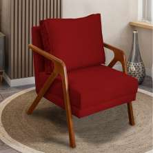 Poltrona Decorativa Reforçada Para Sala Shine Suede Bordô Pé Castanho - Clique E Decore