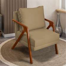 Poltrona Decorativa Reforçada Para Sala Shine Suede Nude Pé Castanho - Clique E Decore