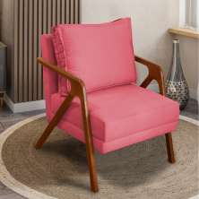 Poltrona Decorativa Reforçada Para Sala Shine Suede Rosê Pé Castanho - Clique E Decore
