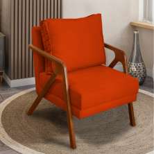 Poltrona Decorativa Reforçada Para Sala Shine Suede Terracota Pé Castanho - Clique E Decore