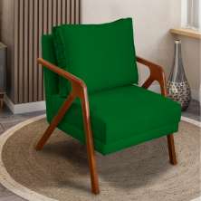 Poltrona Decorativa Reforçada Para Sala Shine Suede Verde Pé Castanho - Clique E Decore