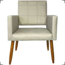 Poltrona Decorativa Reforçadas Para Sala Isa Suede Bege Pé Castanho - Clique E Decore