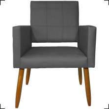 Poltrona Decorativa Reforçadas Para Sala Isa Suede Cinza Pé Castanho - Clique E Decore