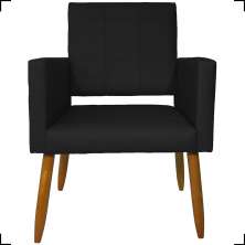 Poltrona Decorativa Reforçadas Para Sala Isa Suede Preto Pé Castanho - Clique E Decore
