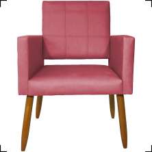 Poltrona Decorativa Reforçadas Para Sala Isa Suede Rosê Pé Castanho - Clique E Decore