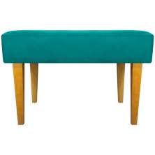 Puff Decorativo Para Sala Charme Suede Azul Turquesa Pé Castanho - Clique E Decore