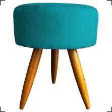 Puff Decorativo Para Sala Quarto Penteadeira Redondo Suede Azul Turquesa Pés Palito