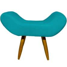 Puff Para Sala, Quarto E Escritório Decorativo Emilia Suede Azul Turquesa Pé Castanho - Clique E Decore