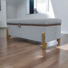 Puff Recamier Baú Para Sala Quarto Cama King 200 cm Versallies Boucle Cinza