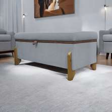 Puff Recamier Baú Para Sala Quarto Cama Queen 150 cm Versallies Boucle Cinza