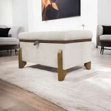 Puff Recamier Baú Para Sala Quarto Cama Solteiro 50 cm Versallies Boucle Bege