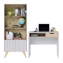 Escrivaninha estudo Bit com estante de Livros Link Branco fosco Tauari nobre Colibri Moveis
