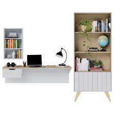 Escrivaninha estudo Tech com estante de Livros Link Branco fosco Tauari nobre Colibri Moveis