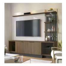 Estante Home para TV até 65 Polegadas Maresias - Nogueira Real / Off White / Preto Fosco