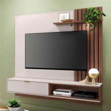 Estante para TV com Ripas e Nichos Mit 1.6 Off White Nogueira