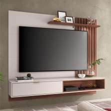 Estante para TV com Ripas e Nichos Mit 1.8 Off White Nogueira